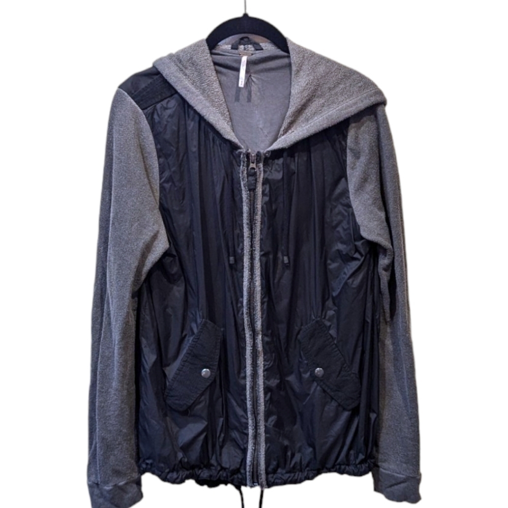 Free People Full Zip Hooded Windcheater Lightweight Mixed Media Rain Jacket (M)